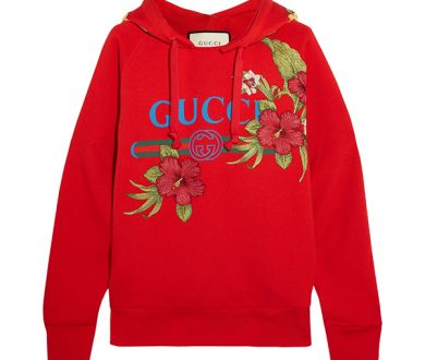 Embroidered printed cotton-jersey hoodie