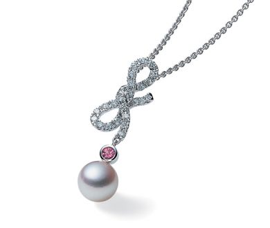 Mikimoto diamond, pink sapphire and pearl pendant