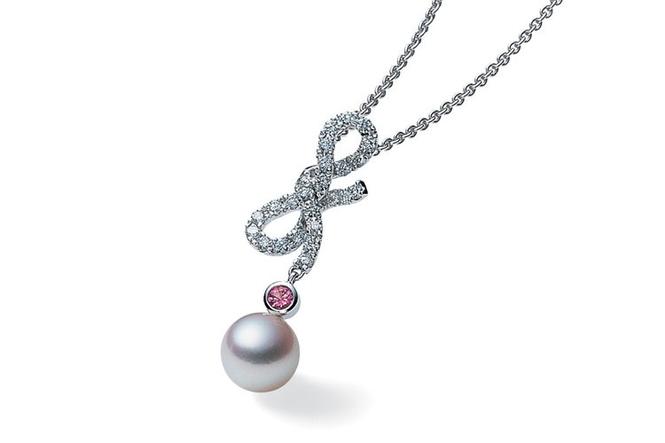 Mikimoto diamond, pink sapphire and pearl pendant