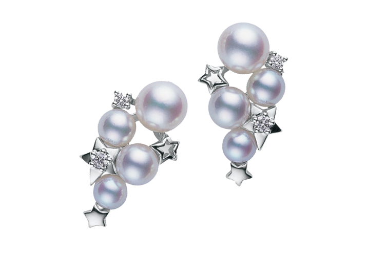 Mikimoto star pearl and diamond earring