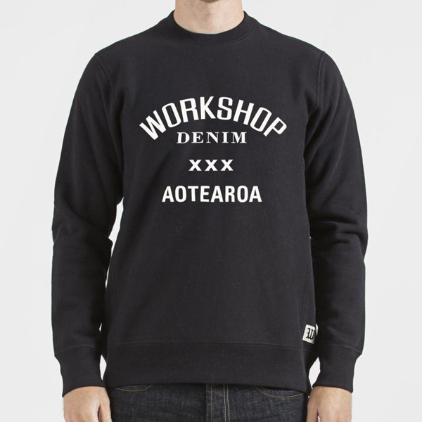 Workshop Denim crewneck sweatshirt (Aotearoa patch)