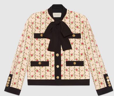 Rose print silk marocain jacket