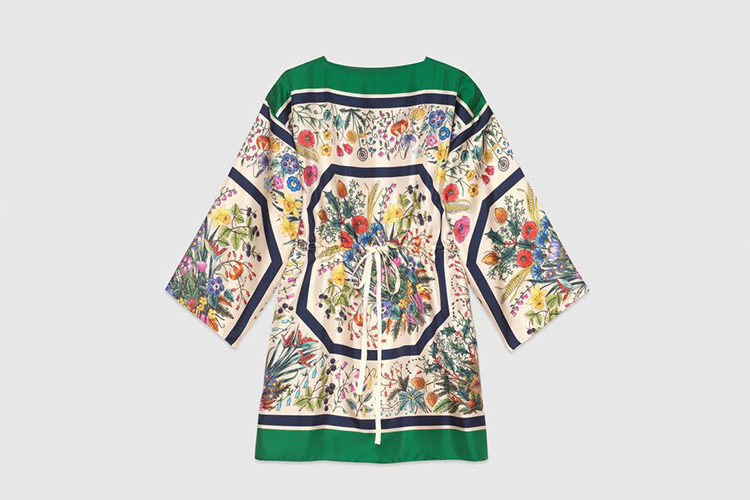 Silk kaftan with floral print