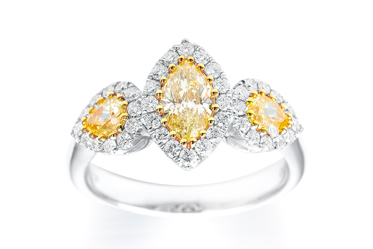 Marquise and pears fancy yellow ring