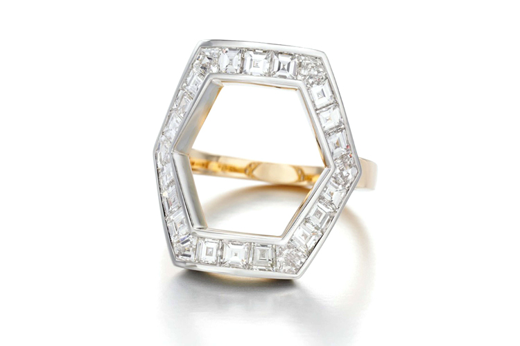 Hexagonal diamond ring by Jessica McCormack