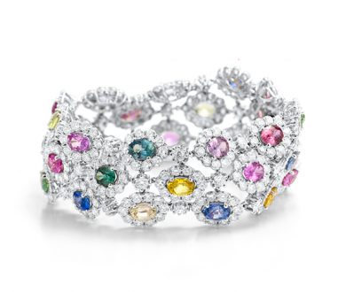 Triple row multi coloured sapphire bracelet