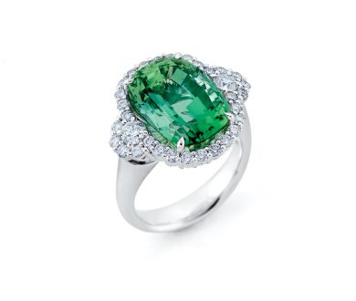 Mint green tourmaline and diamond ring