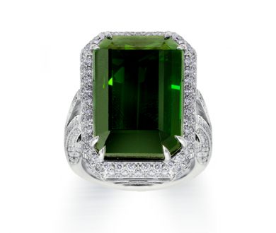 Large green tourmaline and diamond rin