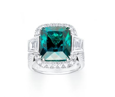 Tourmaline with tapered emerald sides ring