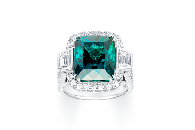 Tourmaline with tapered emerald sides ring