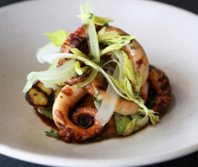Barbecued octopus, wild thyme, baby potato and lime