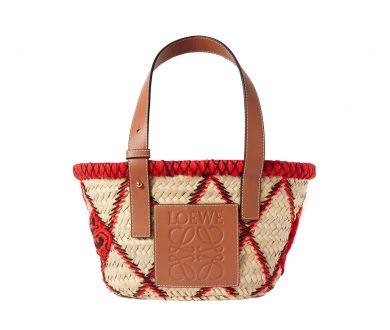 Loewe Small Embroidered Leather-Trimmed Woven Raffia Tote