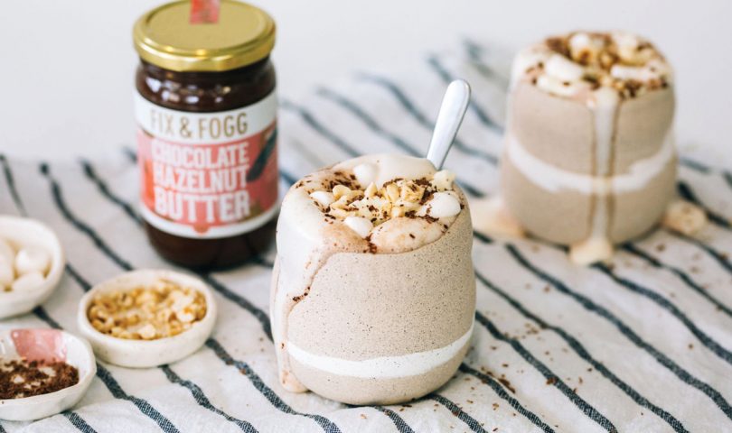 This hazelnut butter hot chocolate will warm you up from the inside out