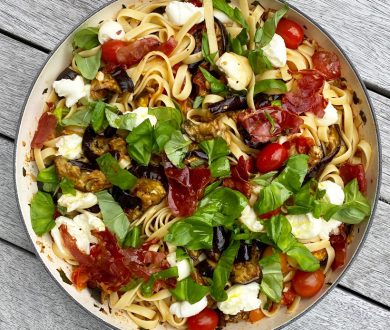 This prosciutto and eggplant pasta recipe makes for a simply delicious supper