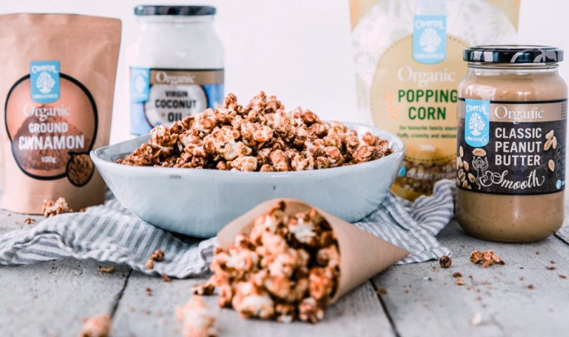 Upgrade movie night with this delicious peanut butter cinnamon caramel popcorn