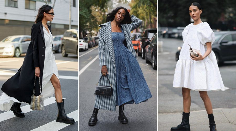 dress and chunky boots