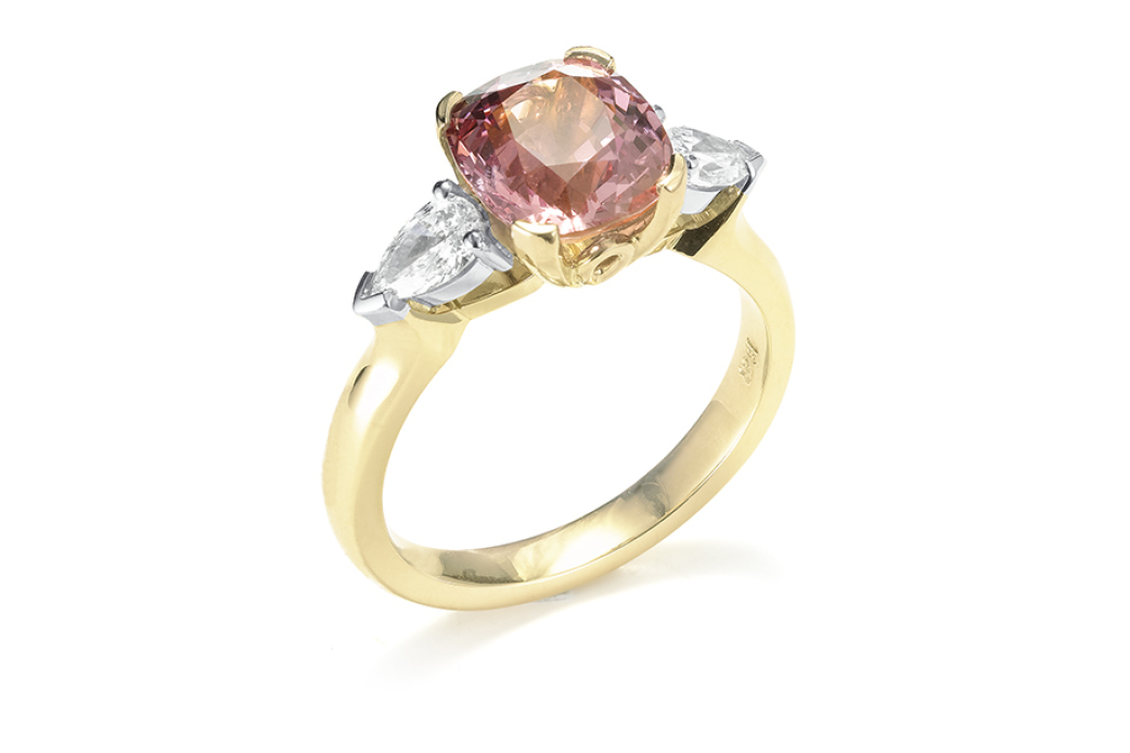Peachy Spinel and Diamond Rose Gold Ring