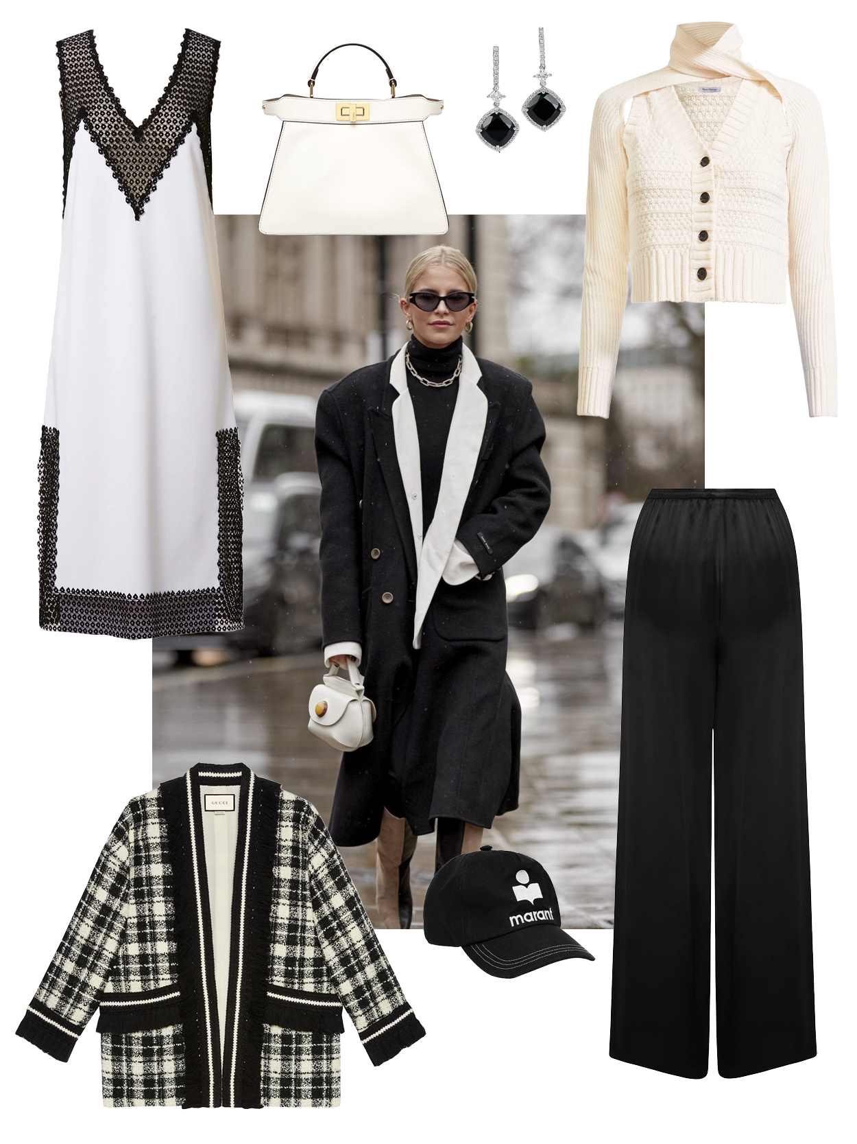 monochromatic black and white outfit
