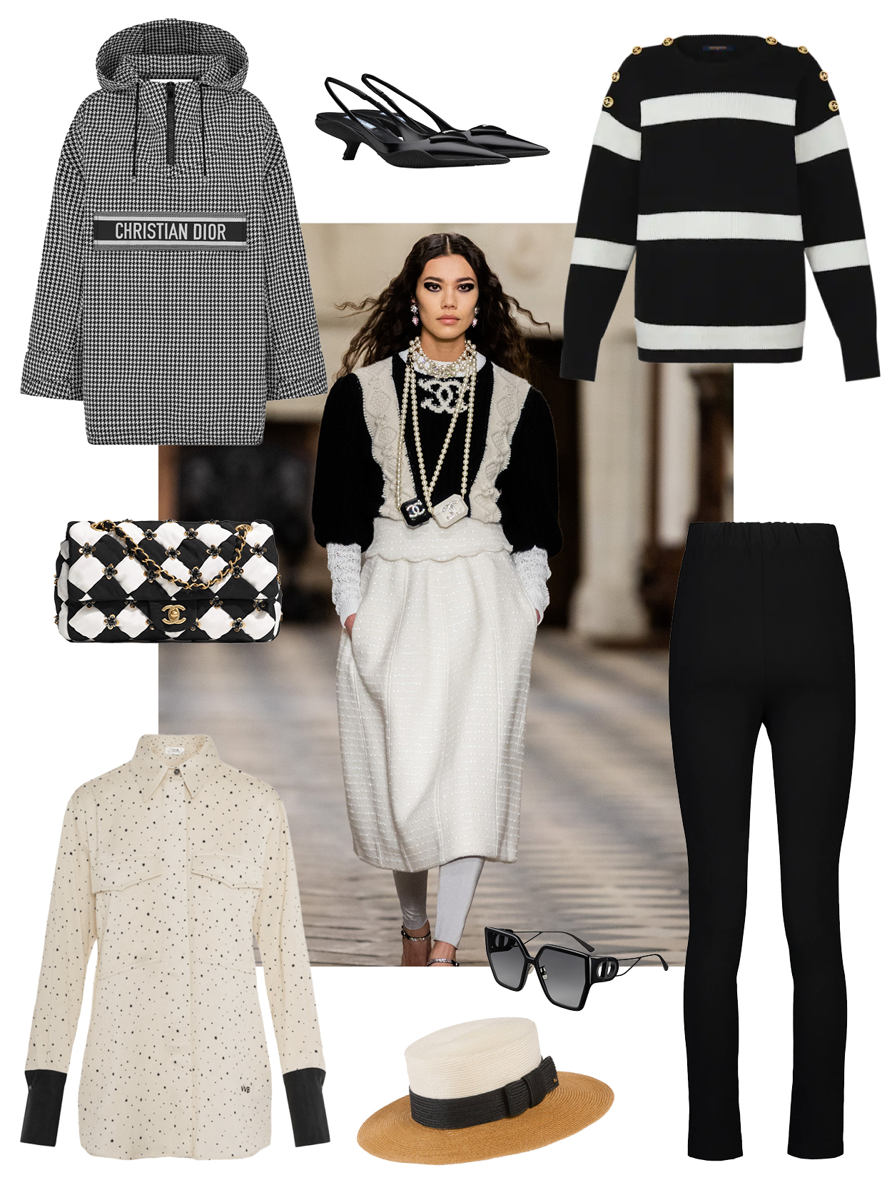 monochromatic black and white outfit