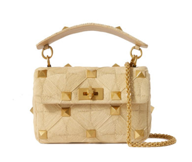 Valentino Roman Stud Raffia Shoulder Bag