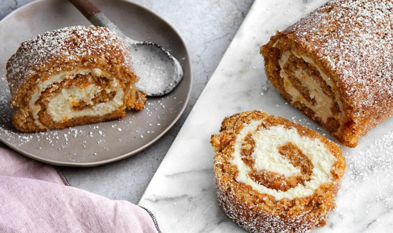 Try a new spin on a delicious classic with this carrot cake Swiss roll recipe