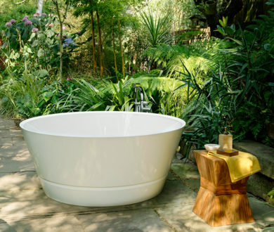 Bathe yourself in beauty with this sculptural design that’s perfect for outdoor bathrooms