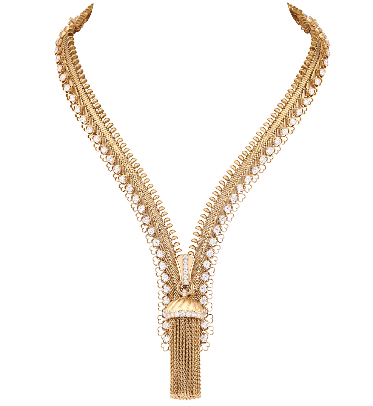 AN ICONIC RETRO GOLD, RUBY AND DIAMOND 'ZIP' NECKLACE, VAN CLEEF & ARPELS