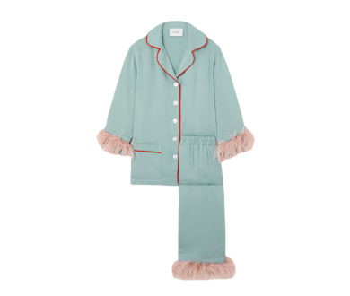 Party Feather-Trimmed Twill Pajama Set