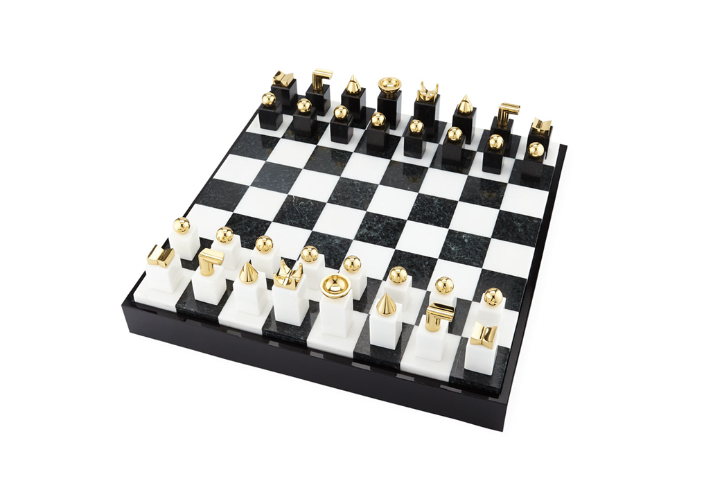 L'Objet Gold-Plated Brass, Wood & Marble Chess Set