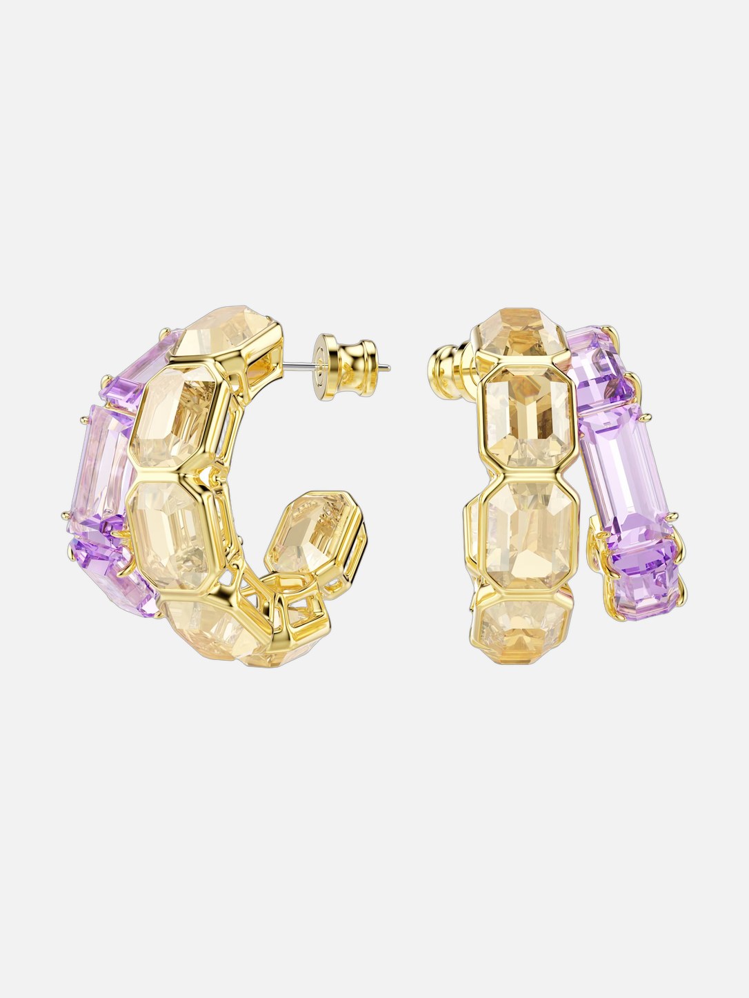 Millenia Hoop Earrings Mixed Cuts, Multicoloured, Gold Tone Plated