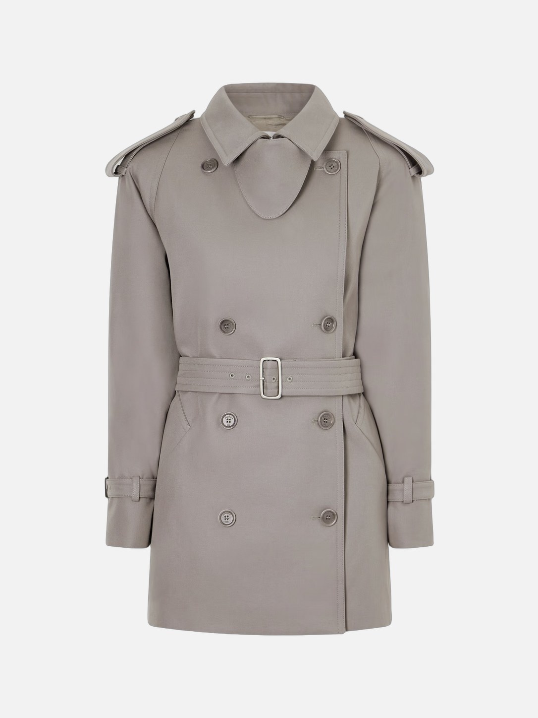 Double Breasted Belted Cotton Gabardine Trench Jacket
