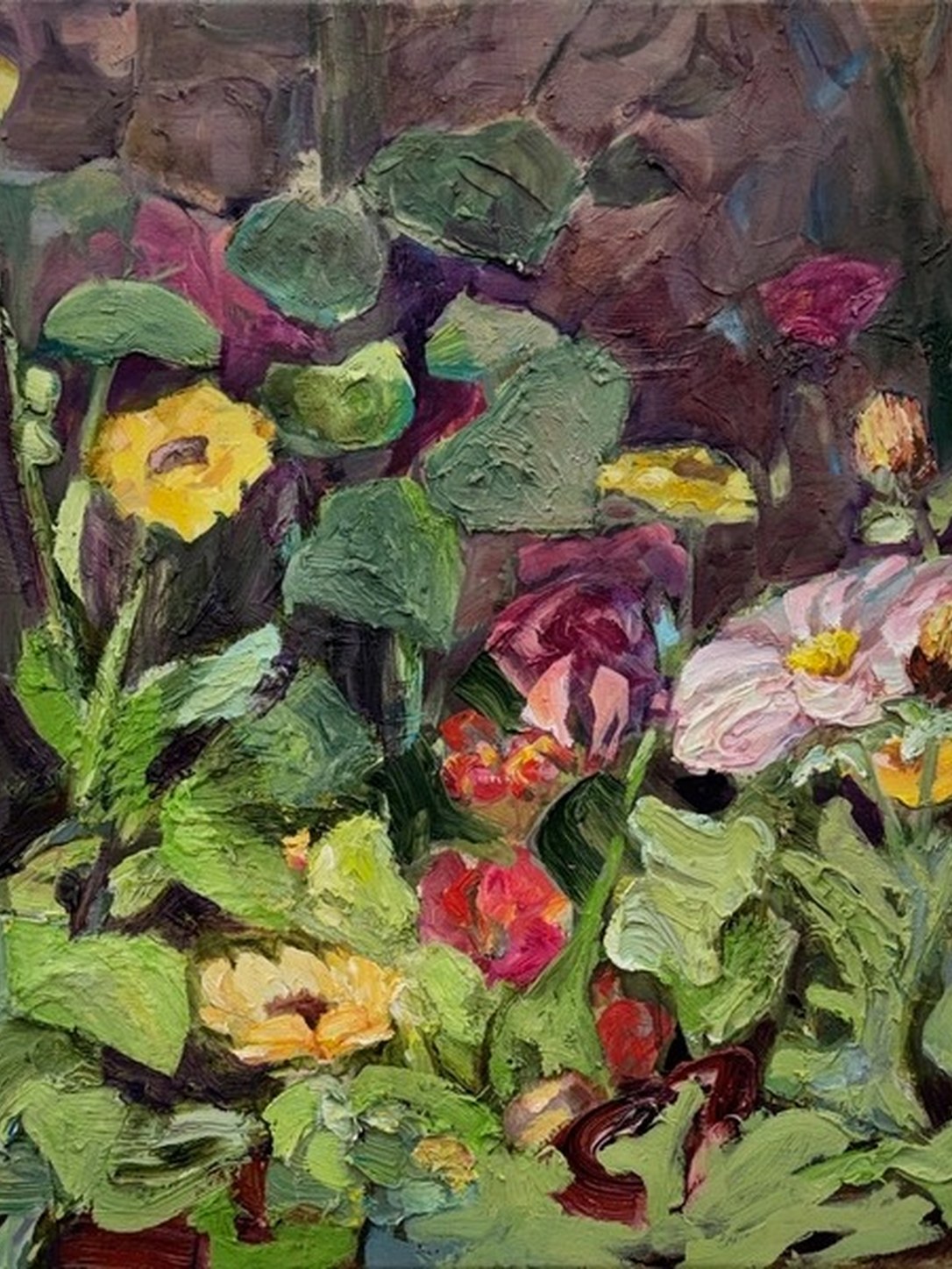 Katherine Throne, Picking Garden at Dusk II, 2026, Oil on canvas 350 x 450 mm