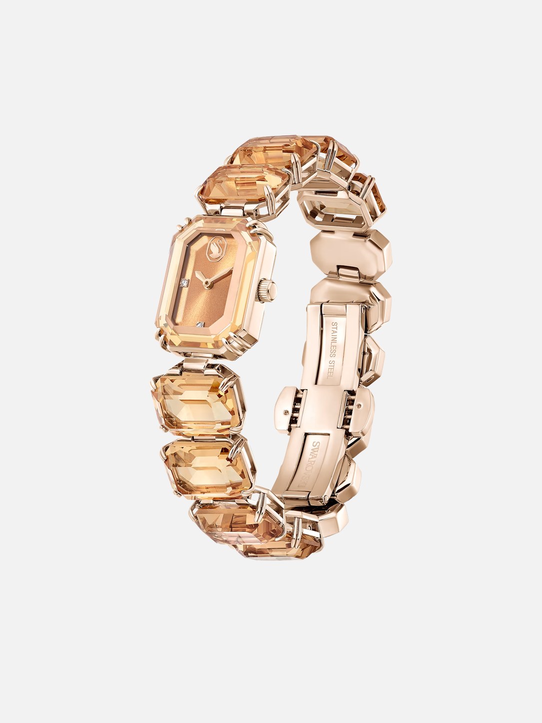 Watch Octagon Cut Bracelet, Brown, Champagne Gold Tone Finish